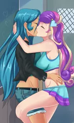 Size: 1149x1920 | Tagged: source needed, suggestive, artist:thebrokencog, derpibooru import, princess cadance, queen chrysalis, human, breasts, busty princess cadance, busty queen chrysalis, cadalis, cheerleader, cheerleader outfit, clothes, female, humanized, image, infidelity, kissing, lesbian, png, reversalis, shipping
