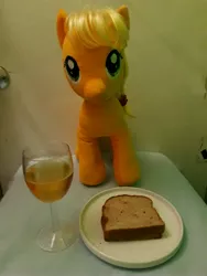 Size: 3096x4128 | Tagged: safe, derpibooru import, applejack, build-a-bear, cider, food, glass, hearts and hooves day, holiday, image, irl, jpeg, otaku date, photo, plushie, sandwich, table, toy, valentine's day, waifu dinner