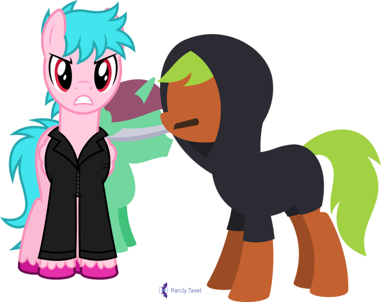 Size: 5042x4000 | Tagged: safe, artist:parclytaxel, derpibooru import, oc, oc:fireshy, unofficial characters only, earth pony, pegasus, pony, unicorn, .svg available, absurd resolution, angry, bowie knife, clothes, colt, female, hoodie, image, jacket, knife, male, mare, monthly reward, mouth hold, png, silhouette, simple background, stallion, stare, the stare, transparent background, unshorn fetlocks, vector