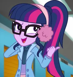 Size: 1029x1080 | Tagged: safe, derpibooru import, screencap, sci-twi, twilight sparkle, equestria girls, equestria girls series, holidays unwrapped, spoiler:eqg series (season 2), clothes, cropped, cute, earmuffs, female, glasses, image, open mouth, png, ponytail, self-storage facility, smiling, solo, twiabetes, winter break-in, winter outfit