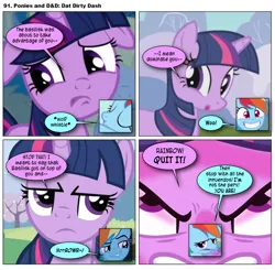 Size: 868x852 | Tagged: safe, artist:dziadek1990, derpibooru import, edit, edited screencap, screencap, rainbow dash, twilight sparkle, comic:ponies and d&d, comic, conversation, dialogue, dungeons and dragons, emote story:ponies and d&d, image, innuendo, pen and paper rpg, pervert, png, rpg, screencap comic, slice of life, tabletop game, text