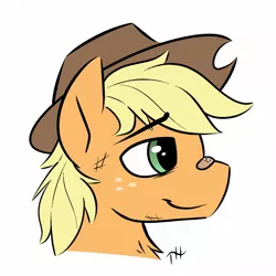 Size: 1280x1280 | Tagged: safe, artist:fakskis, derpibooru import, applejack, earth pony, pony, alternate hairstyle, applejack (male), applejack's hat, bandaid, chest fluff, cowboy hat, freckles, hat, image, jpeg, male, plaster, rule 63, simple background, solo, white background