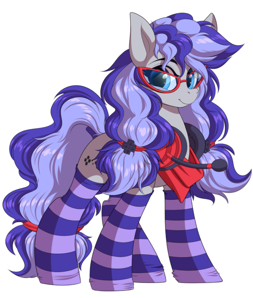 Size: 5267x6203 | Tagged: safe, alternate version, artist:ask-colorsound, derpibooru import, oc, oc:cinnabyte, unofficial characters only, earth pony, pony, adorkable, bandana, clothes, cute, dork, female, gaming headset, glasses, headphones, headset, image, mare, pigtails, png, simple background, smiling, socks, solo, striped socks, transparent background