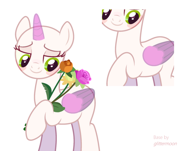 Size: 2028x1671 | Tagged: safe, artist:asifnag, derpibooru import, oc, unofficial characters only, alicorn, pony, bald, base, blushing, duo, eyelashes, flower, image, png, raised hoof, simple background, smiling, transparent background, two toned wings, wings