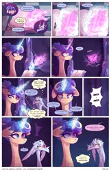 Size: 2301x3549 | Tagged: safe, artist:darlyjay, derpibooru import, oc, oc:atlas, oc:sterling sentry, dragon, pony, unicorn, comic:save the harmony, book, image, magic, offspring, parent:flash sentry, parent:twilight sparkle, parents:flashlight, png