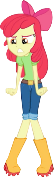 Size: 492x1600 | Tagged: safe, derpibooru import, edit, edited screencap, screencap, apple bloom, human, equestria girls, equestria girls series, holidays unwrapped, spoiler:eqg series (season 2), angry, apple bloom's bow, background removed, belt, boots, bow, clothes, female, frustrated, gritted teeth, hair bow, image, jeans, looking down, not a vector, pants, png, rain boots, shoes, solo, teeth, the cider louse fools