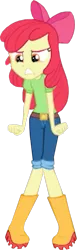 Size: 492x1600 | Tagged: safe, derpibooru import, edit, edited screencap, screencap, apple bloom, human, equestria girls, equestria girls series, holidays unwrapped, spoiler:eqg series (season 2), angry, apple bloom's bow, background removed, belt, boots, bow, clothes, female, frustrated, gritted teeth, hair bow, image, jeans, looking down, not a vector, pants, png, rain boots, shoes, solo, teeth, the cider louse fools