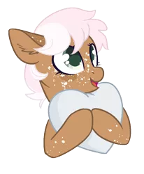 Size: 729x885 | Tagged: safe, artist:fcrestnymph, derpibooru import, oc, oc:cinnamon delight, pony, bust, female, image, magical lesbian spawn, mare, offspring, parent:babs seed, parent:silver spoon, parents:babspoon, pillow, png, portrait, simple background, solo, transparent background
