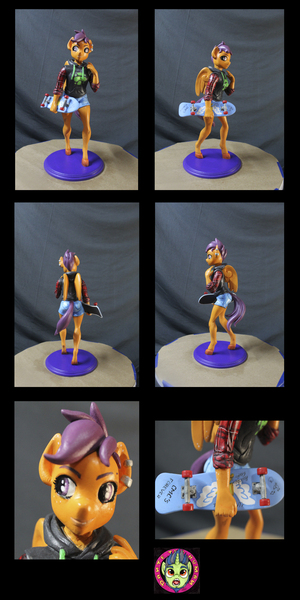 Size: 2500x5000 | Tagged: safe, artist:dantethehuman, derpibooru import, scootaloo, anthro, unguligrade anthro, clothes, craft, figurine, hoodie, image, irl, jpeg, older, photo, shorts, skateboard, solo