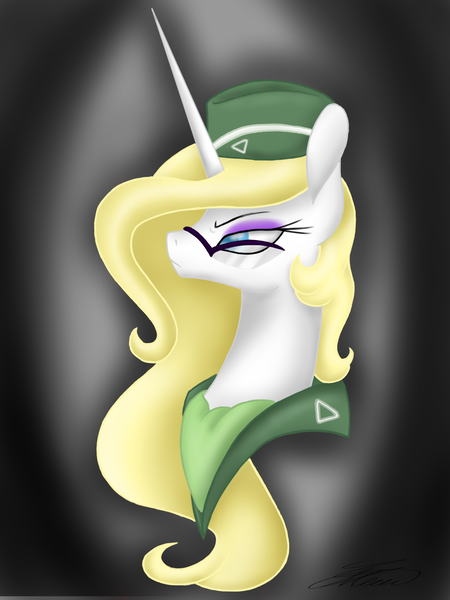 Size: 3000x4000 | Tagged: safe, artist:crystalcontemplator, derpibooru import, oc, oc:crystal, pony, unicorn, bust, clothes, eyelashes, glasses, hat, horn, image, makeup, png, solo, unicorn oc