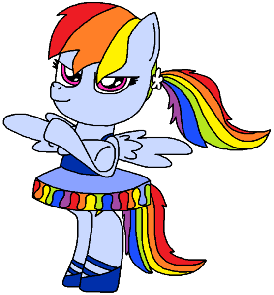 Size: 789x850 | Tagged: safe, artist:logan jones, derpibooru import, rainbow dash, pegasus, pony, ballerina, ballet, ballet slippers, bipedal, clothes, crossed hooves, cute, dashabetes, dasherina, image, png, ponytail, rainbow dash always dresses in style, rainbowrina, simple background, tomboy taming, tutu, white background