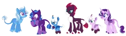 Size: 1280x366 | Tagged: safe, artist:winter-crispy, derpibooru import, starlight glimmer, tempest shadow, trixie, oc, oc:hocus, oc:pocus, oc:star catcher, classical unicorn, pony, unicorn, base used, cloven hooves, colt, family, female, filly, image, leonine tail, lesbian, magical lesbian spawn, male, missing cutie mark, offspring, outline, parent:starlight glimmer, parent:tempest shadow, parent:trixie, parents:startrix, parents:tempestglimmer, parents:tempestrix, png, polyamory, shipping, simple background, startrix, tempestglimmer, tempestrix, transparent background, unshorn fetlocks