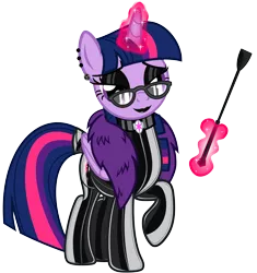 Size: 5714x6069 | Tagged: suggestive, artist:severity-gray, derpibooru import, twilight sparkle, twilight sparkle (alicorn), alicorn, pony, absurd resolution, aura, bedroom eyes, black lipstick, catsuit, choker, clothes, collar, cutie mark, dominatrix, ear piercing, earring, eyeshadow, feather, feather boa, glasses, horn, image, jewelry, latex, latex socks, latex suit, levitation, lipstick, magic, magic aura, makeup, piercing, png, riding crop, rubber, seductive, seductive look, seductive pose, shiny, simple background, smiling, socks, solo, squeaky, tail wrap, telekinesis, tight clothing, transparent background, wings