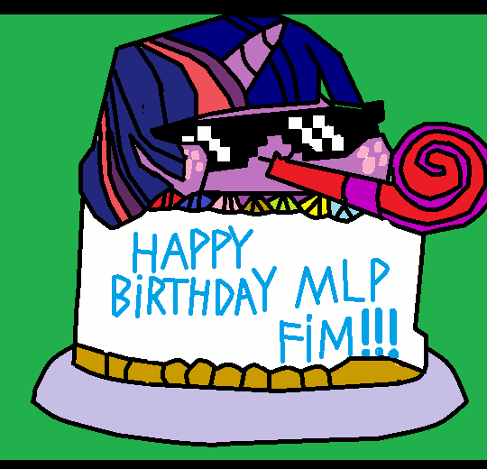 Size: 540x520 | Tagged: safe, derpibooru import, twilight sparkle, unicorn, bongo cat, cake, drawing, female, food, happy birthday mlp:fim, image, mlp fim's tenth anniversary, party, party horn, png, solo