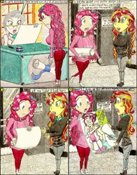 Size: 1024x1306 | Tagged: safe, artist:meiyeezhu, derpibooru import, majorette, mayor mare, pinkie pie, sunset shimmer, sweeten sour, human, equestria girls, advertisement, anime, bow, clothes, comic, cringing, desk, door, fountain pen, glasses, gloves, hair bun, high heels, hoodie, humanized, image, injection, inkwell, jpeg, needle, odango, office, old master q, pain, pants, parody, poster, reference, rolled up sleeves, sad, scared, shoes, sign, skirt, slogan, surprised, syringe, vaccination, window