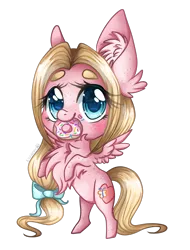 Size: 970x1275 | Tagged: safe, artist:alissa1010, derpibooru import, oc, oc:mio, unofficial characters only, pegasus, pony, body freckles, chest fluff, chibi, cute, donut, ear fluff, excessive chest fluff, female, food, freckles, image, mare, mouth hold, ocbetes, png, rearing, simple background, solo, transparent background