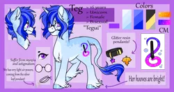 Size: 2200x1168 | Tagged: safe, artist:silentwolf-oficial, derpibooru import, oc, oc:silent wolf, pony, unicorn, collar, colored hooves, colored pinnae, female, glasses, hoof fluff, horn, image, mare, pale belly, png, reference sheet, unicorn oc