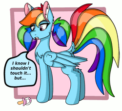 Size: 1200x1085 | Tagged: safe, artist:cuddlelamb, derpibooru import, rainbow dash, pegasus, pony, age regression, alternate hairstyle, animated, baby, baby dash, baby pony, blushing, diaper, diaper fetish, dock, fetish, floating heart, foal, gif, heart, image, messy diaper, open mouth, pacifier, pigtails, poofy diaper, poop, pooping, soiling, solo, younger