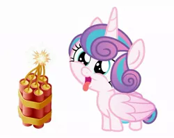 Size: 985x783 | Tagged: safe, derpibooru import, princess flurry heart, alicorn, pony, abuse, dynamite, explosives, flurrybuse, image, imminent explosion, jpeg, op is a duck, op is trying to start shit, simple background, solo, this will end in death, this will end in tears, this will end in tears and/or death, white background