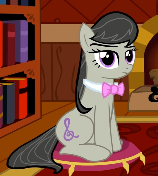 Size: 972x1080 | Tagged: safe, artist:alligator tub productions, derpibooru import, screencap, octavia melody, pony, epic wub time, cropped, cute, female, i can't believe it's not hasbro studios, image, jpeg, looking at you, mare, pillow, serious, serious face, sitting, sitting on pillow, solo, tavibetes, youtube link