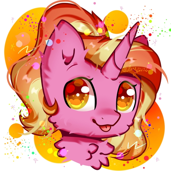 Size: 2000x2000 | Tagged: safe, artist:emy12126, artist:emyjk, derpibooru import, luster dawn, pony, unicorn, :p, abstract background, bust, cheek fluff, chest fluff, cute, digital art, ear fluff, fanart, female, head only, image, jpeg, lusterbetes, mare, portrait, solo, tongue out