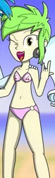 Size: 446x1437 | Tagged: safe, artist:phantomshadow051, derpibooru import, cherry crash, equestria girls, background human, belly button, bikini, clothes, cropped, female, image, midriff, png, solo, swimsuit