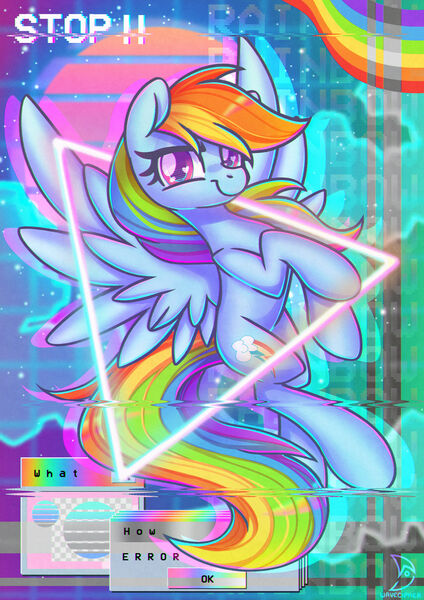 Size: 1920x2716 | Tagged: safe, artist:musicfirewind, derpibooru import, rainbow dash, pegasus, pony, image, jpeg, looking at you, smiling, smiling at you, solo, spread wings, vaporwave, wings
