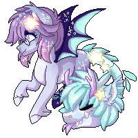Size: 200x200 | Tagged: safe, artist:silentwolf-oficial, derpibooru import, oc, unofficial characters only, cow plant pony, monster pony, original species, plant pony, pony, augmented tail, bat wings, ethereal mane, forked tongue, glasses, hoof fluff, horns, image, pixel art, plant, png, simple background, starry mane, thorns, transparent background, wings