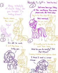 Size: 4779x6013 | Tagged: safe, artist:adorkabletwilightandfriends, derpibooru import, moondancer, spike, starlight glimmer, twilight sparkle, twilight sparkle (alicorn), oc, oc:pinenut, alicorn, cat, dragon, pony, unicorn, comic:adorkable twilight and friends, adorkable, adorkable twilight, butt pillow, clothes, comic, computer, cute, dork, female, friendship, humor, image, jeans, laptop computer, lying down, male, mare, occupation, pants, png, shirt, silly, slice of life, suitcase, walking, work