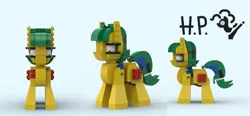 Size: 1725x800 | Tagged: safe, artist:horsepen, derpibooru import, oc, oc:blocky bits, unofficial characters only, earth pony, pony, 3d, female, image, lego, lego digital designer, logo, png