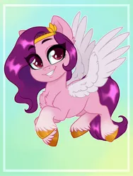 Size: 3000x4000 | Tagged: safe, artist:annakitsun3, derpibooru import, pipp petals, pegasus, pony, abstract background, adorapipp, chest fluff, cute, female, g5, grin, high res, image, jpeg, looking at you, mare, smiling, solo, spread wings, teeth, unshorn fetlocks, wings