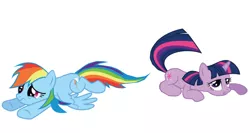 Size: 1280x683 | Tagged: safe, artist:benpictures1, derpibooru import, rainbow dash, twilight sparkle, pegasus, pony, unicorn, dragonshy, cute, dashabetes, duo, duo female, female, image, inkscape, lying down, png, prone, simple background, transparent background, twiabetes, unicorn twilight, vector, wavy mouth