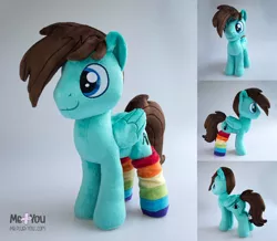 Size: 1600x1398 | Tagged: safe, artist:meplushyou, derpibooru import, oc, oc:zeuma cloudstrider, pegasus, pony, clothes, image, irl, jpeg, male, photo, plushie, rainbow socks, socks, solo, stallion, striped socks