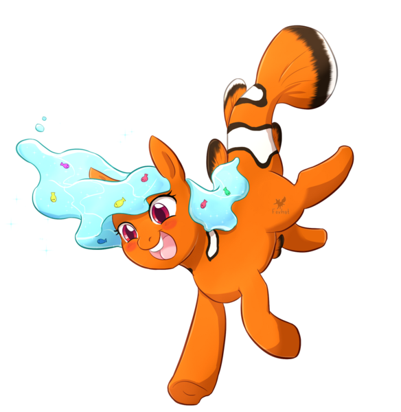 Size: 1024x1052 | Tagged: safe, artist:foxhatart, derpibooru import, oc, fish, original species, pony, augmented tail, clownfish, female, fish tail, fish-pony, image, mare, png, simple background, solo, transparent background, water, water mane