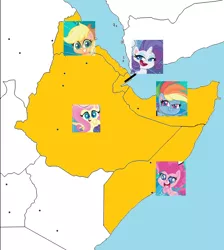 Size: 574x640 | Tagged: safe, derpibooru import, applejack, fluttershy, pinkie pie, rainbow dash, rarity, my little pony: pony life, africa, djibouti, eritrea, ethiopia, horn of africa, image, map, png, ponies as regions, somalia, somaliland