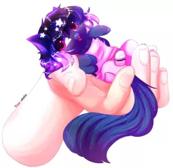 Size: 2282x2215 | Tagged: safe, artist:1fresita, derpibooru import, oc, oc:berry, human, pony, chibi, clothes, disembodied hand, female, hand, high res, image, in goliath's palm, mare, micro, png, simple background, solo focus, tiny, tiny ponies, white background