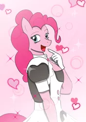 Size: 595x842 | Tagged: safe, artist:afhybrid, derpibooru import, pinkie pie, anthro, earth pony, pony, clothes, cute, diapinkes, female, heart, image, jpeg, looking at you, maid, mare, smiling, solo