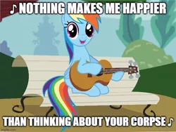 Size: 666x500 | Tagged: semi-grimdark, anonymous artist, derpibooru import, edit, rainbow dash, foal house, guitar, image, jackfilms, jpeg, musical instrument, singing, sitting