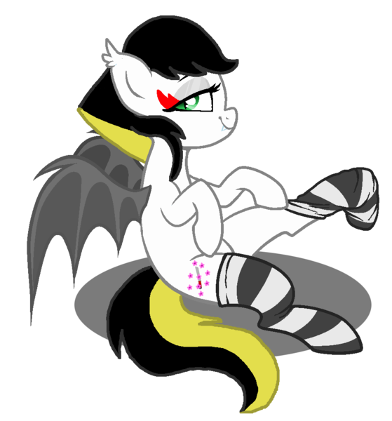 Size: 990x1062 | Tagged: safe, artist:lullabyprince, artist:lynnthenerdkitty, derpibooru import, ponified, bat pony, pony, base used, bedroom eyes, clothes, image, karai, looking at you, png, simple background, socks, solo, spread wings, striped socks, teenage mutant ninja turtles, tmnt 2012, transparent background, wings