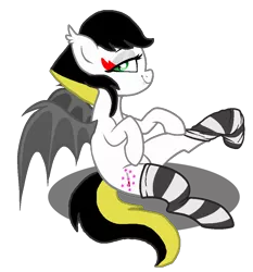 Size: 990x1062 | Tagged: safe, artist:lullabyprince, artist:lynnthenerdkitty, derpibooru import, ponified, bat pony, pony, base used, bedroom eyes, clothes, image, karai, looking at you, png, simple background, socks, solo, spread wings, striped socks, teenage mutant ninja turtles, tmnt 2012, transparent background, wings