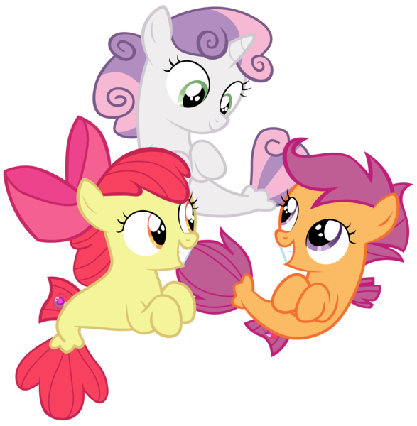 Size: 9000x9200 | Tagged: safe, artist:tardifice, derpibooru import, apple bloom, scootaloo, sweetie belle, pony, seapony (g4), surf and/or turf, absurd resolution, cutie mark crusaders, image, png, sea-mcs, seaponified, seapony apple bloom, seapony scootaloo, seapony sweetie belle, simple background, species swap, transparent background, vector