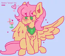 Size: 665x569 | Tagged: safe, artist:kiddinsdeluxe, derpibooru import, fluttershy, posey, :p, chest fluff, cutie mark, derpibooru exclusive, ear fluff, happy, heart, image, one wing out, png, redesign, simple background, sitting, solo, tongue out, wings
