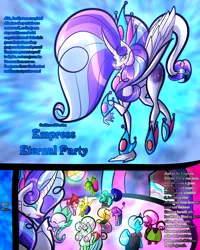 Size: 2400x3000 | Tagged: safe, artist:keytee-chan, derpibooru import, applejack, fluttershy, pinkie pie, princess ember, rainbow dash, rarity, starlight glimmer, sunset shimmer, twilight sparkle, oc, oc:azure blizzard, oc:balance essence, oc:blau deep, oc:empress eternal party, oc:fresh wisdom, oc:gelbe lightning, oc:grune gust, oc:rosa gaia, oc:rouge fire, oc:solar might, oc:violet magic, comic:the great big fusion 1 remake, fusion, fusion:empress eternal party, hair bun, image, lipstick, png