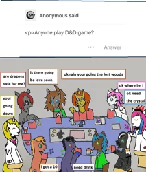 Size: 876x1030 | Tagged: safe, artist:ask-luciavampire, derpibooru import, oc, dracony, dragon, earth pony, hybrid, pegasus, pony, unicorn, vampire, vampony, zebra, ask, ask-ponys-gamer-club, dungeons and dragons, image, jpeg, pen and paper rpg, rpg, tumblr