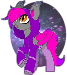Size: 2088x2308 | Tagged: safe, artist:angel_animotr, derpibooru import, oc, oc:tiny taffy, unofficial characters only, bat pony, pony, bat pony oc, bat wings, clothes, cute, ear fluff, fangs, highlights, hoodie, image, looking up, open mouth, png, simple background, solo, transparent background, wings