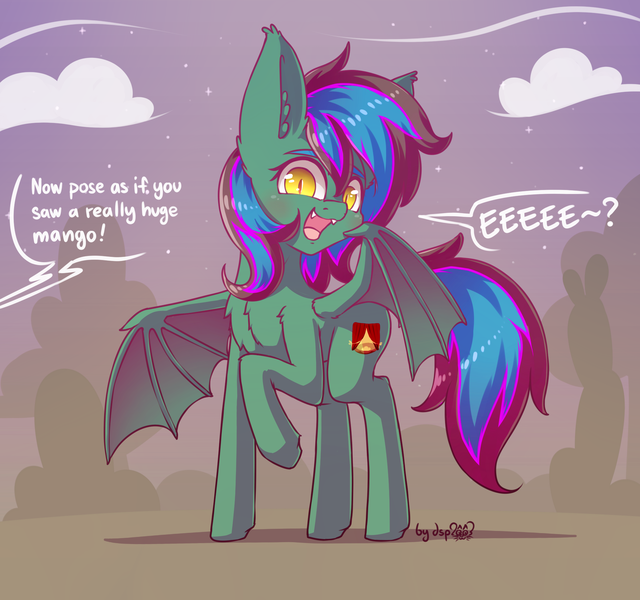 Size: 2048x1920 | Tagged: safe, artist:dsp2003, derpibooru import, oc, oc:star hound, unofficial characters only, bat pony, pony, bat pony oc, bat wings, cloud, comic, commission, cute, cute little fangs, eeee, fangs, female, image, looking at you, mare, offscreen character, open mouth, png, signature, single panel, speech bubble, stars, wings