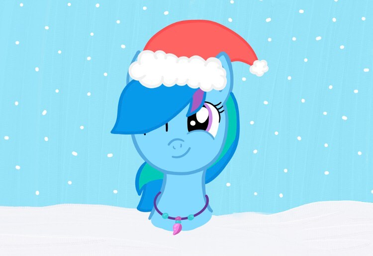 Size: 750x516 | Tagged: safe, artist:lillycloudart, derpibooru import, oc, oc:lily cloud, unofficial characters only, pegasus, pony, bust, christmas, eyelashes, female, hat, holiday, image, jewelry, jpeg, mare, necklace, one eye closed, pegasus oc, santa hat, smiling, snow, solo, wings, wink