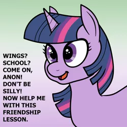 Size: 1200x1200 | Tagged: safe, artist:pony quarantine, derpibooru import, twilight sparkle, pony, unicorn, bittersweet, dialogue, female, friendship lesson, gradient background, image, jpeg, mare, meme, seasonwunner, solo, sweet dreams fuel, text, unicorn twilight, wake up bro it's 2006