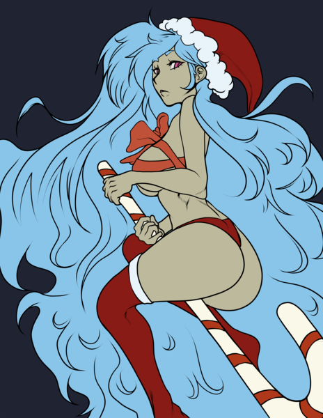 Size: 1836x2376 | Tagged: questionable, artist:hot headed clover, derpibooru import, princess celestia, human, breasts, christmas, colored, flat colors, holiday, humanized, image, large butt, merry christmas, png, solo, wip