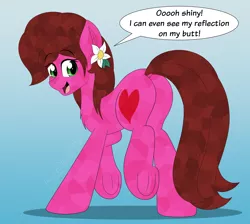 Size: 4100x3680 | Tagged: safe, alternate version, artist:aarondrawsarts, derpibooru import, oc, oc:rose bloom, crystal pony, earth pony, butt, commission, dialogue, earth pony oc, female, image, looking back, png, rosie butt, underhoof